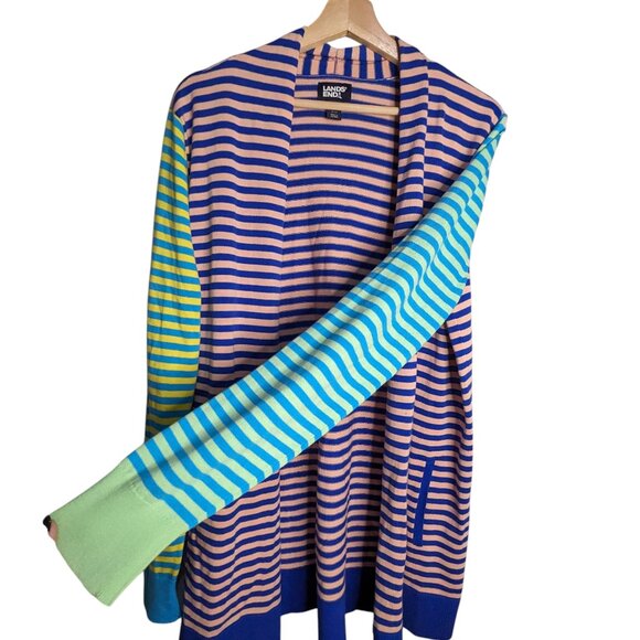 Lands' End Womens Whimsy Multicolor Striped Open Front Cardigan Sweater Large - Picture 6 of 6